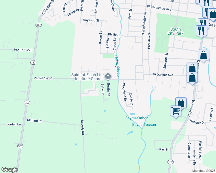 map of restaurants, bars, coffee shops, grocery stores, and more near Par Road 1-230 in Opelousas