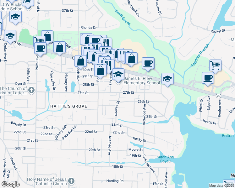 map of restaurants, bars, coffee shops, grocery stores, and more near 220 Pine Avenue in Niceville