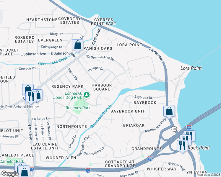 map of restaurants, bars, coffee shops, grocery stores, and more near 4757 Tradewinds Drive in Pensacola