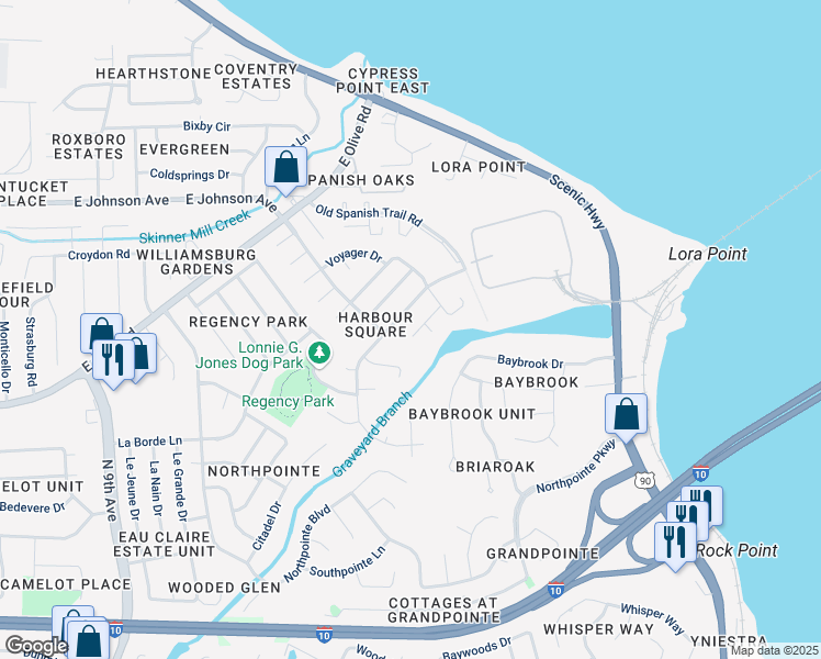 map of restaurants, bars, coffee shops, grocery stores, and more near 5088 Yacht Harbor Circle in Pensacola