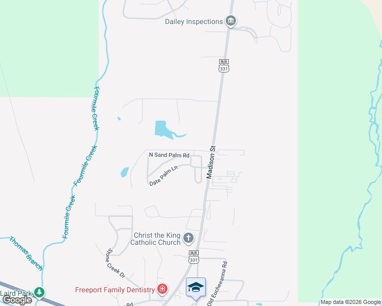 map of restaurants, bars, coffee shops, grocery stores, and more near 114 North Sand Palm Road in Freeport