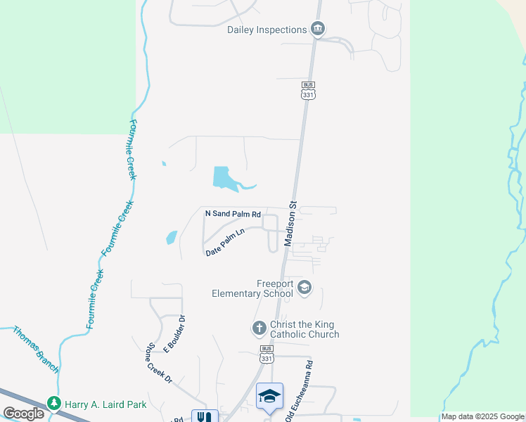 map of restaurants, bars, coffee shops, grocery stores, and more near 68 North Sand Palm Road in Freeport