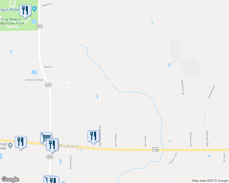 map of restaurants, bars, coffee shops, grocery stores, and more near Coleman Road in Robert