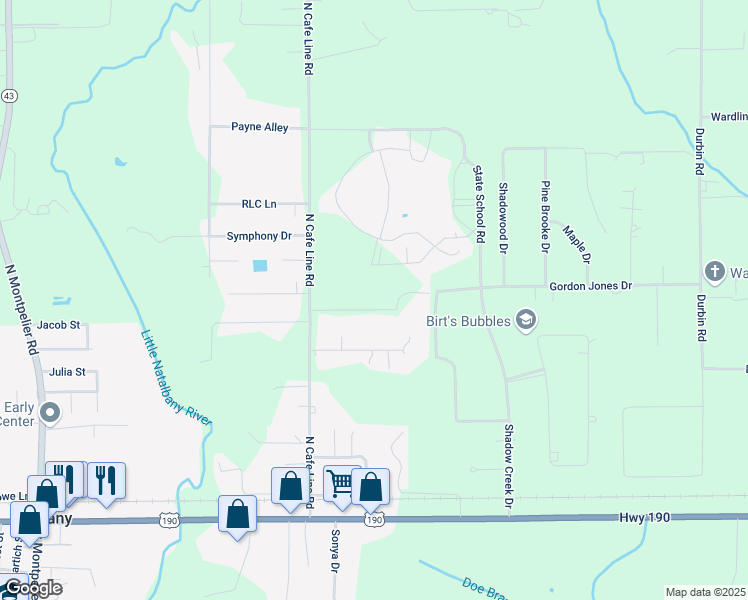 map of restaurants, bars, coffee shops, grocery stores, and more near 30875 Leroy Shaffett Road in Albany