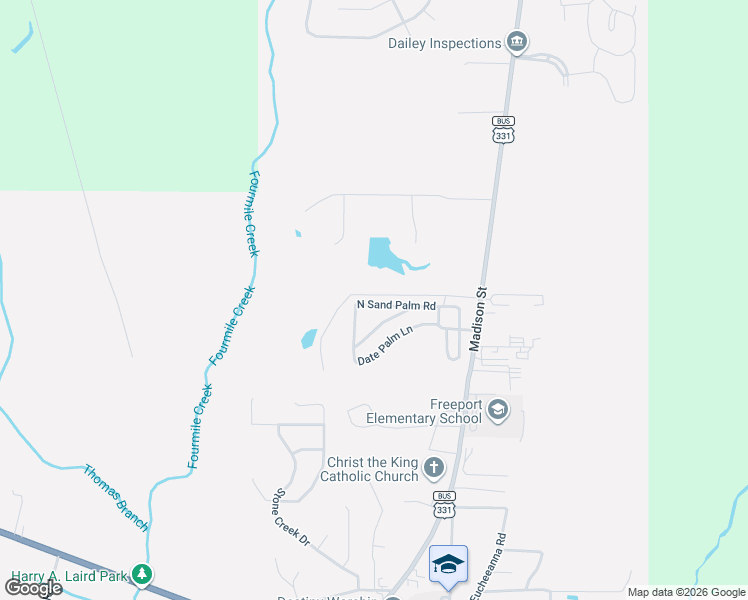 map of restaurants, bars, coffee shops, grocery stores, and more near 296 North Sand Palm Road in Freeport