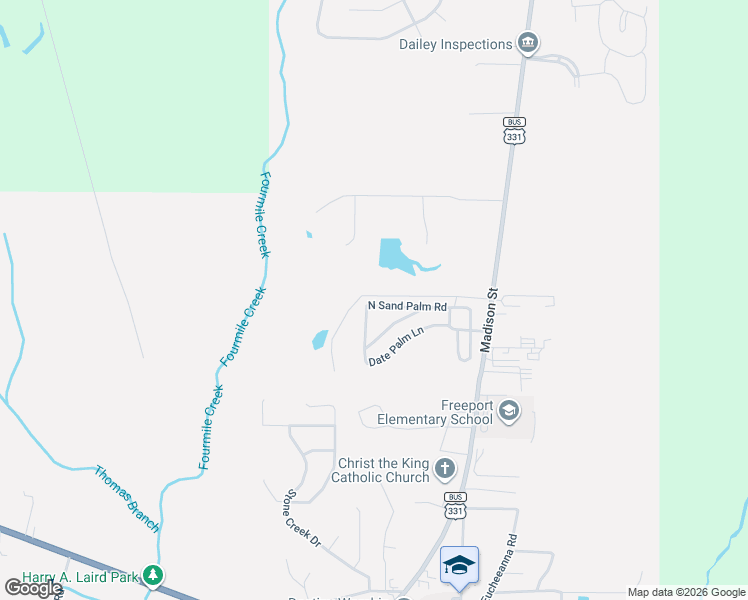 map of restaurants, bars, coffee shops, grocery stores, and more near 296 North Sand Palm Road in Freeport