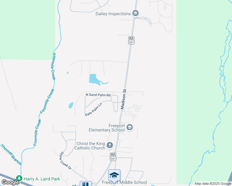 map of restaurants, bars, coffee shops, grocery stores, and more near 68 North Sand Palm Road in Freeport