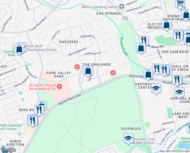 map of restaurants, bars, coffee shops, grocery stores, and more near 2204 Spring Hollow Path in Round Rock