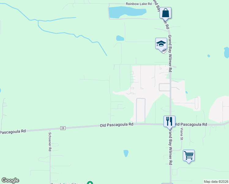 map of restaurants, bars, coffee shops, grocery stores, and more near 8425 Pvt Road 152 in Grand Bay