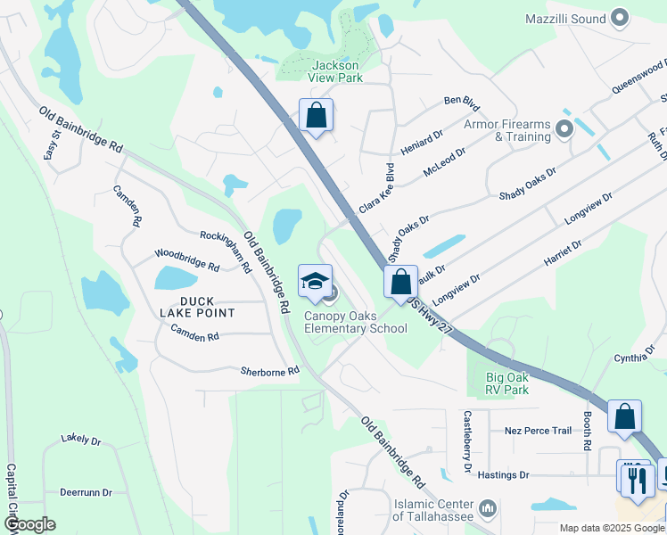 map of restaurants, bars, coffee shops, grocery stores, and more near 3160 Layla Street in Tallahassee