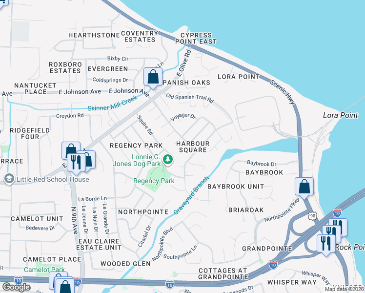 map of restaurants, bars, coffee shops, grocery stores, and more near 4590 Yacht Harbor Drive in Pensacola