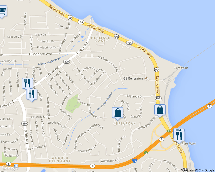 map of restaurants, bars, coffee shops, grocery stores, and more near 4757 Tradewinds Drive in Pensacola