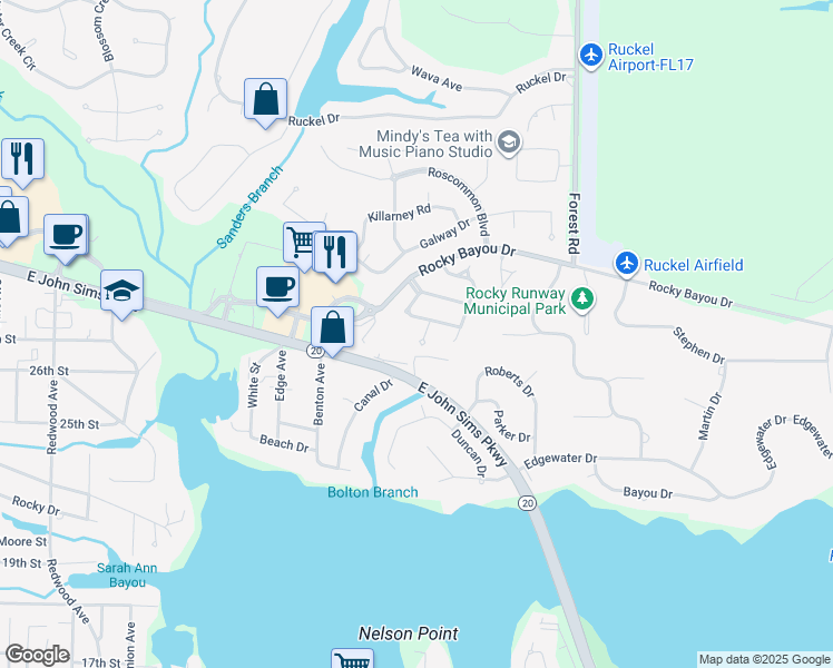 map of restaurants, bars, coffee shops, grocery stores, and more near 216 Yellow Pine Court in Niceville