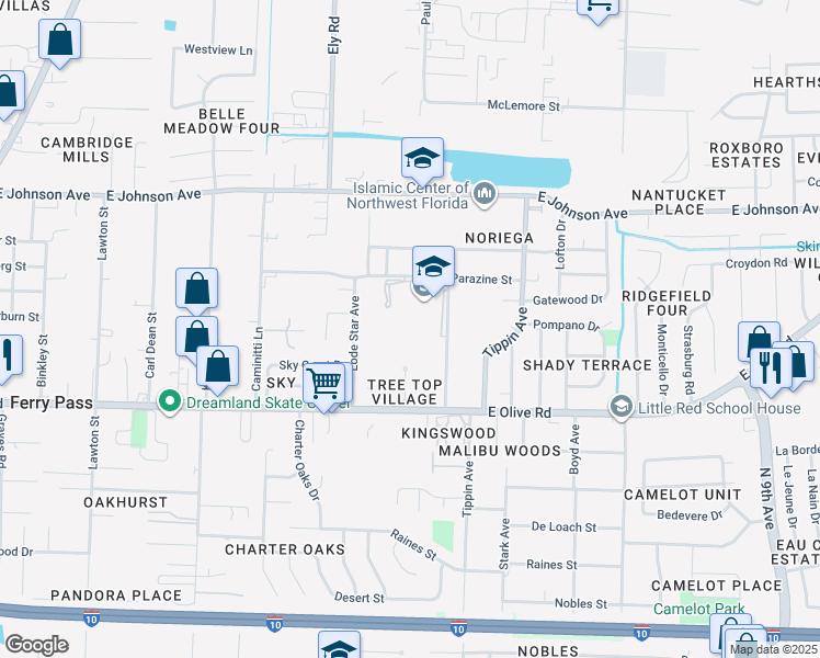 map of restaurants, bars, coffee shops, grocery stores, and more near 8355 Yancey Lane in Pensacola
