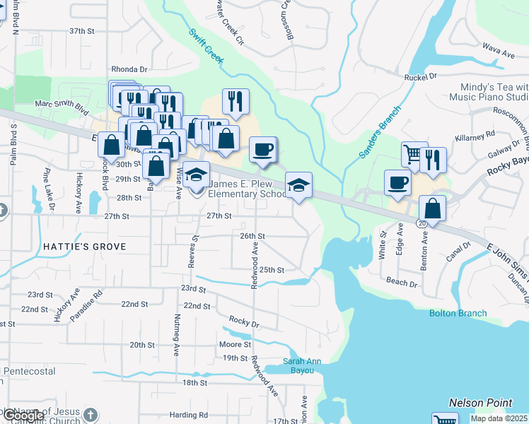 map of restaurants, bars, coffee shops, grocery stores, and more near 112 Farrah Avenue in Niceville