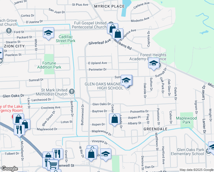 map of restaurants, bars, coffee shops, grocery stores, and more near 6778 Glen Echo Drive in Baton Rouge