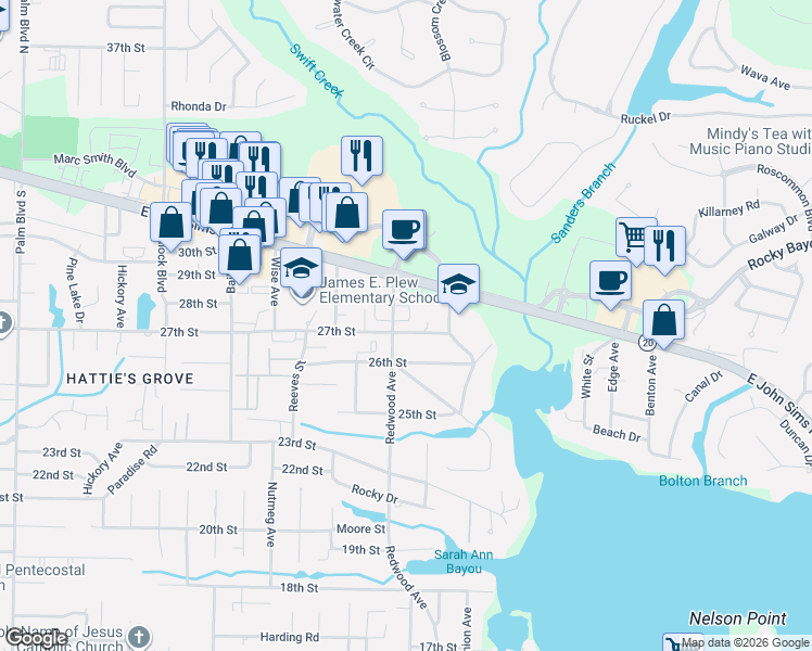 map of restaurants, bars, coffee shops, grocery stores, and more near 112 Farrah Avenue in Niceville