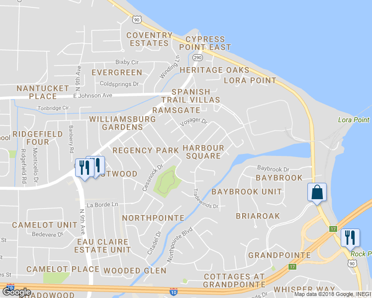 map of restaurants, bars, coffee shops, grocery stores, and more near 4149 Yacht Harbor Drive in Pensacola