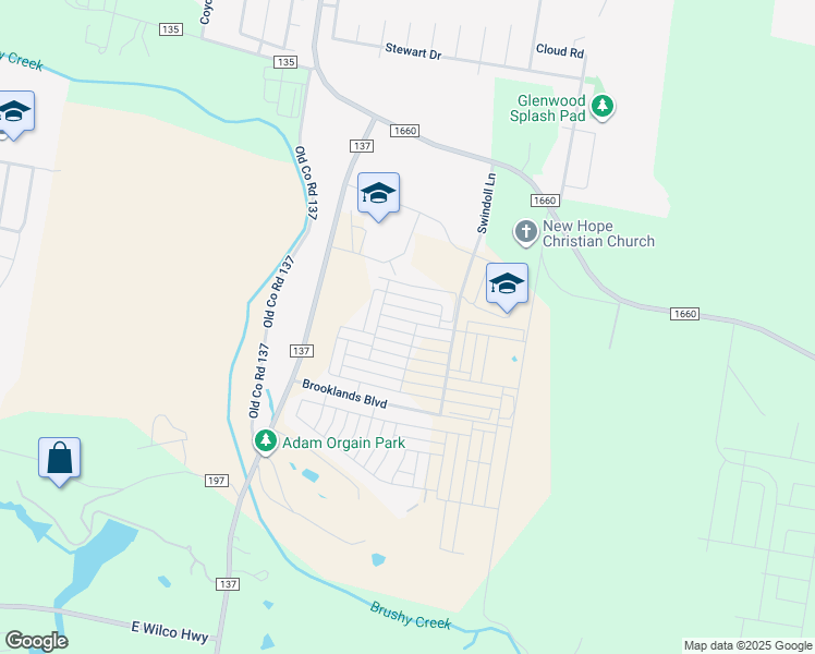 map of restaurants, bars, coffee shops, grocery stores, and more near 116 Eagle Lake Drive in Hutto