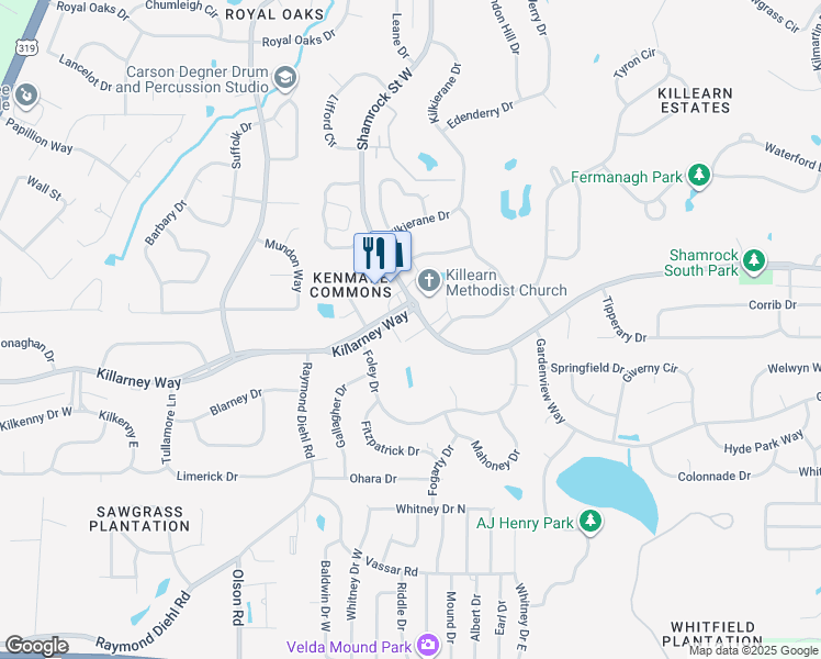 map of restaurants, bars, coffee shops, grocery stores, and more near 2711 Killarney Way in Tallahassee