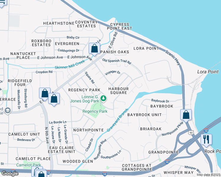 map of restaurants, bars, coffee shops, grocery stores, and more near 4595 Yacht Harbor Drive in Pensacola