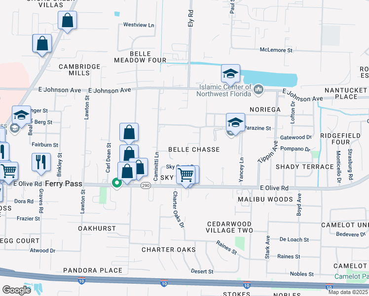 map of restaurants, bars, coffee shops, grocery stores, and more near 8323 Sphere Way in Pensacola