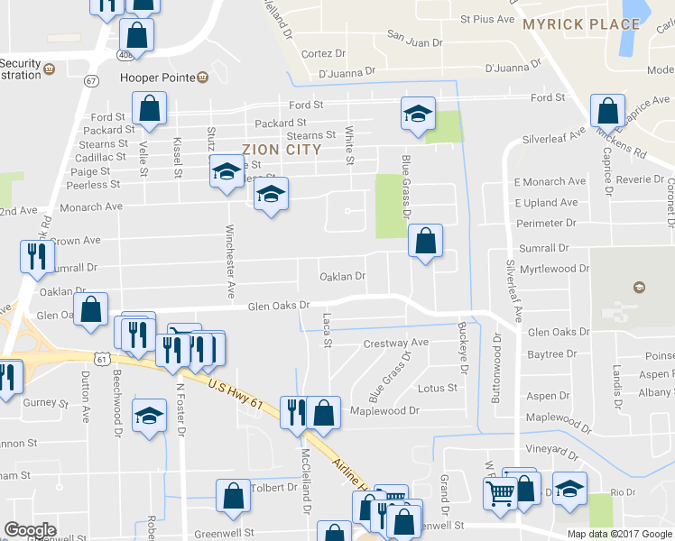 map of restaurants, bars, coffee shops, grocery stores, and more near 5653 Oakwood Drive in Baton Rouge