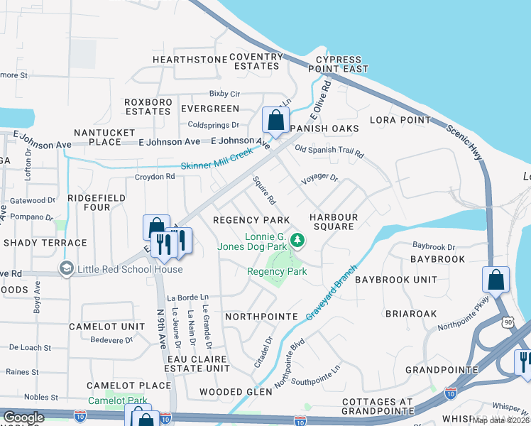 map of restaurants, bars, coffee shops, grocery stores, and more near 8226 Emperor Road in Pensacola