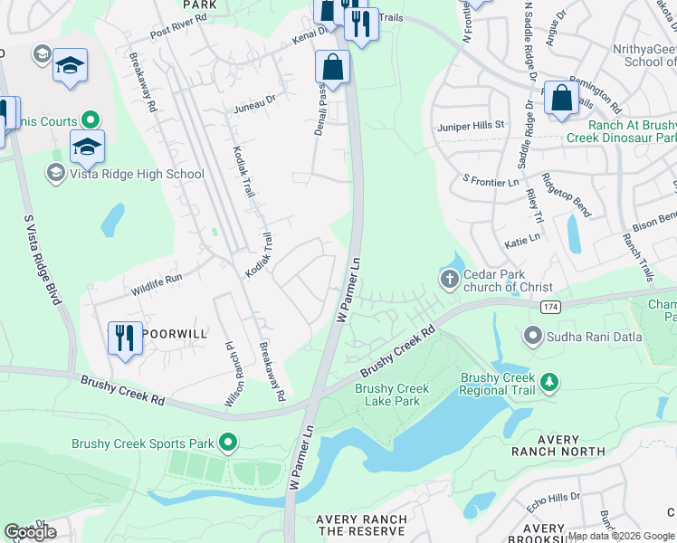 map of restaurants, bars, coffee shops, grocery stores, and more near 816 Clearwell Street in Cedar Park