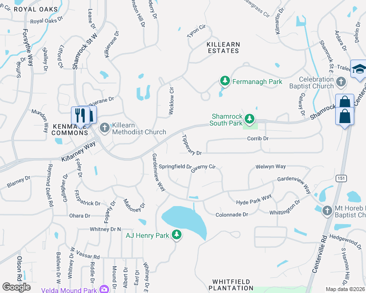 map of restaurants, bars, coffee shops, grocery stores, and more near 2928 Tipperary Court in Tallahassee