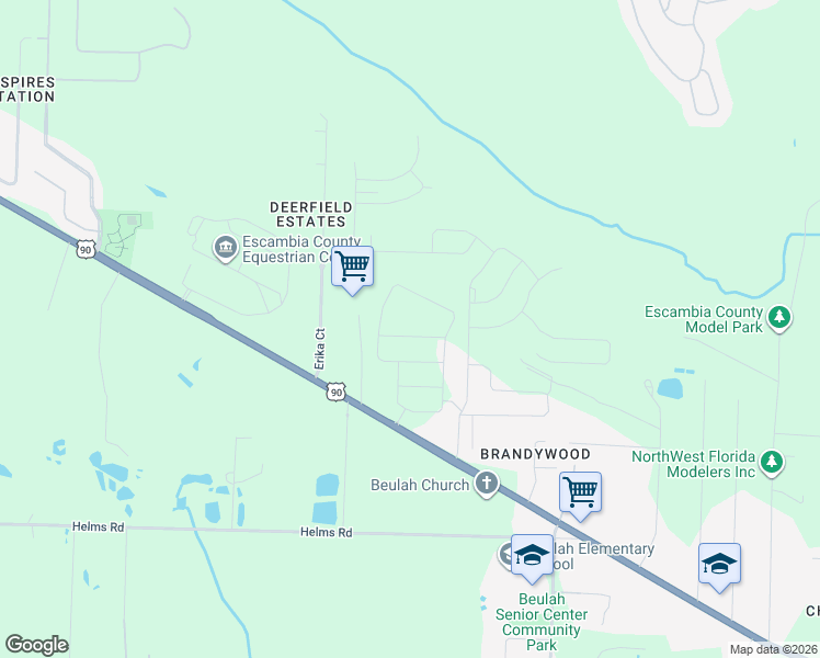 map of restaurants, bars, coffee shops, grocery stores, and more near 7590 Mobile Highway in Pensacola