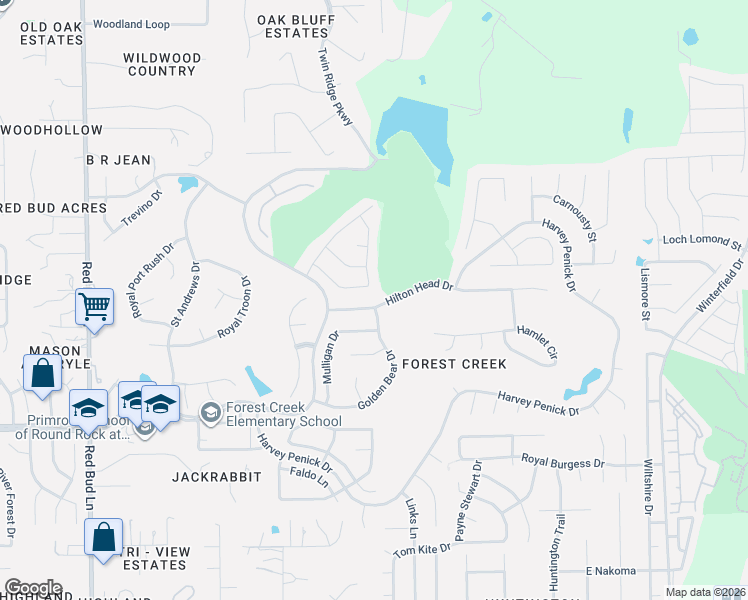 map of restaurants, bars, coffee shops, grocery stores, and more near 2108 Hilton Head Drive in Round Rock