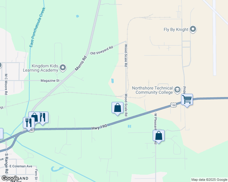 map of restaurants, bars, coffee shops, grocery stores, and more near 18310 Wood-Scale Road in Hammond