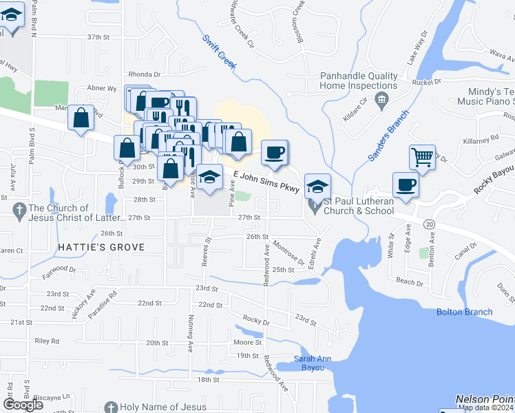 map of restaurants, bars, coffee shops, grocery stores, and more near 119 Matt Boulevard in Niceville