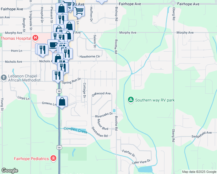 map of restaurants, bars, coffee shops, grocery stores, and more near 615 Westchase Court South in Fairhope