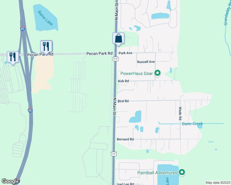 map of restaurants, bars, coffee shops, grocery stores, and more near 15127 U.S. 17 in Jacksonville