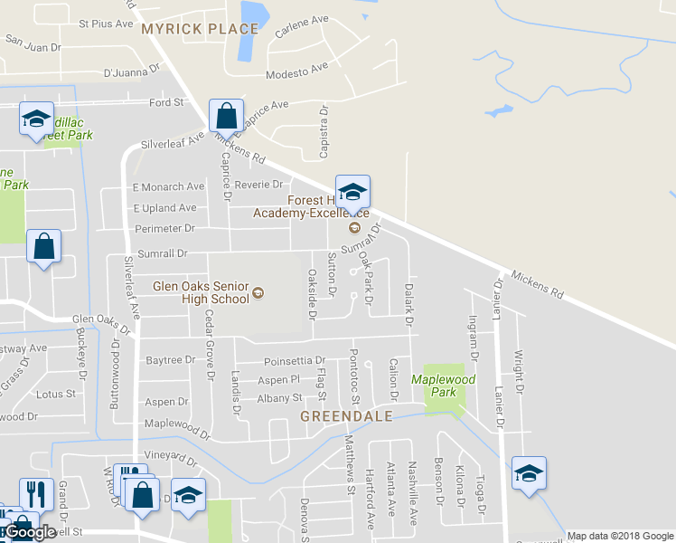 map of restaurants, bars, coffee shops, grocery stores, and more near 6878 Sutton Drive in Baton Rouge