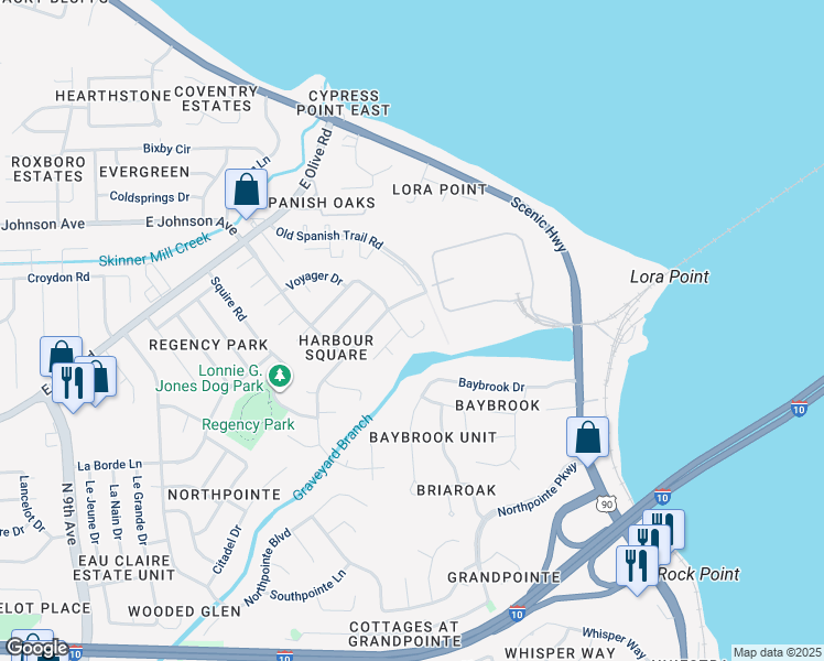 map of restaurants, bars, coffee shops, grocery stores, and more near 4931 Yacht Harbor Drive in Pensacola