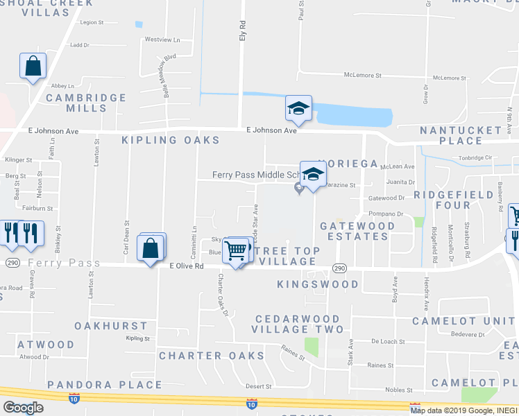map of restaurants, bars, coffee shops, grocery stores, and more near 8220 Lode Star Avenue in Pensacola