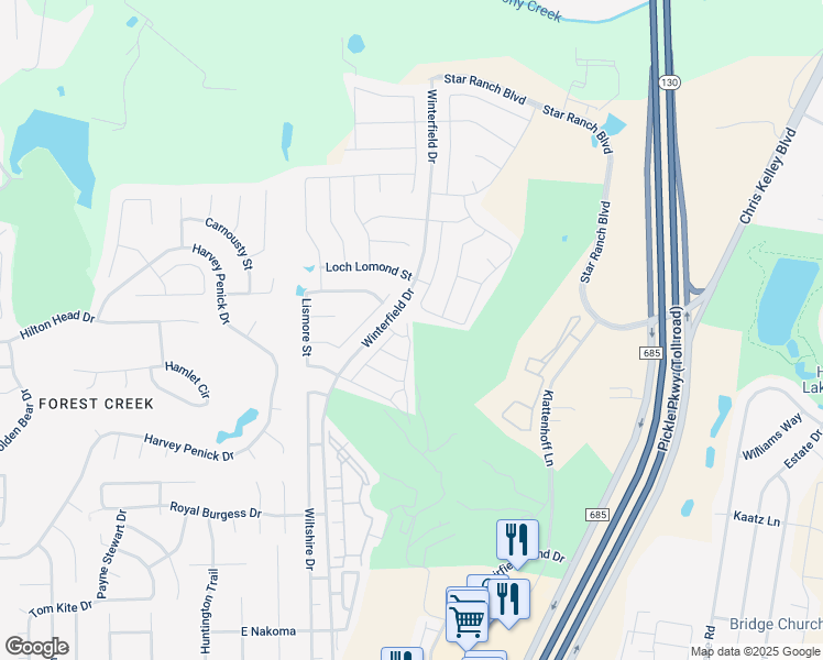 map of restaurants, bars, coffee shops, grocery stores, and more near 1000 Danish Cove in Hutto