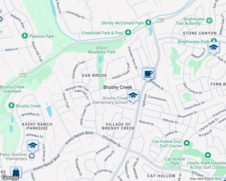 map of restaurants, bars, coffee shops, grocery stores, and more near 4008 Stoney Hill in Round Rock