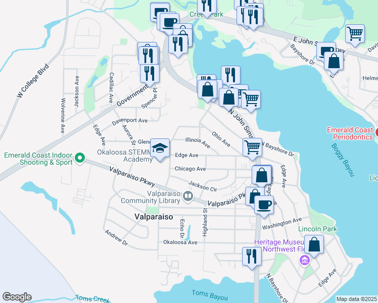 map of restaurants, bars, coffee shops, grocery stores, and more near 352 Edge Avenue in Valparaiso