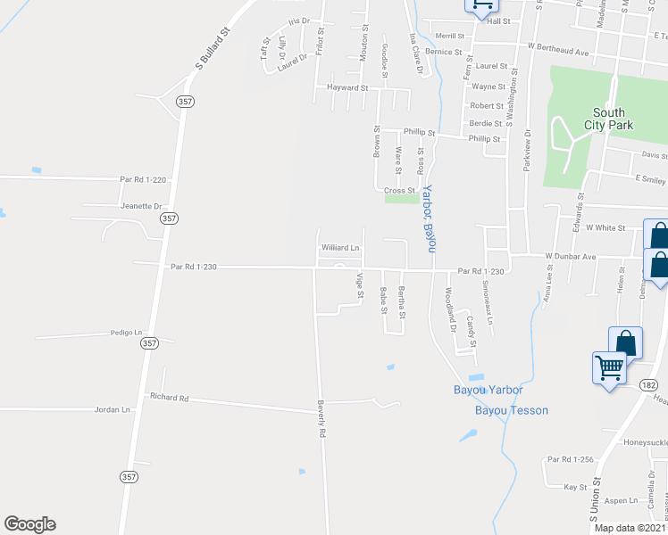 map of restaurants, bars, coffee shops, grocery stores, and more near Par Road 1-230 in Opelousas