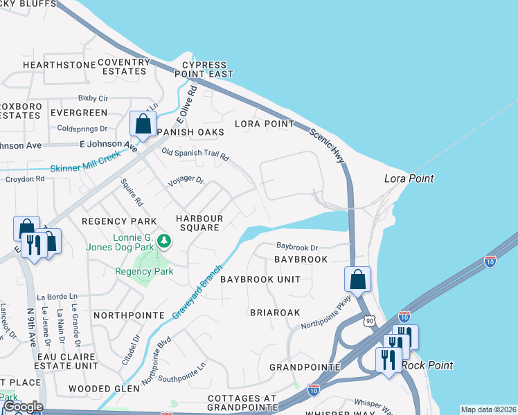 map of restaurants, bars, coffee shops, grocery stores, and more near 4931 Yacht Harbor Drive in Pensacola