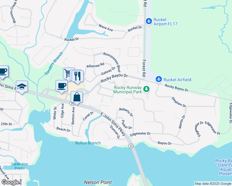 map of restaurants, bars, coffee shops, grocery stores, and more near 233 Hillside Drive in Niceville