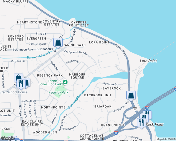 map of restaurants, bars, coffee shops, grocery stores, and more near 4757 Tradewinds Drive in Pensacola