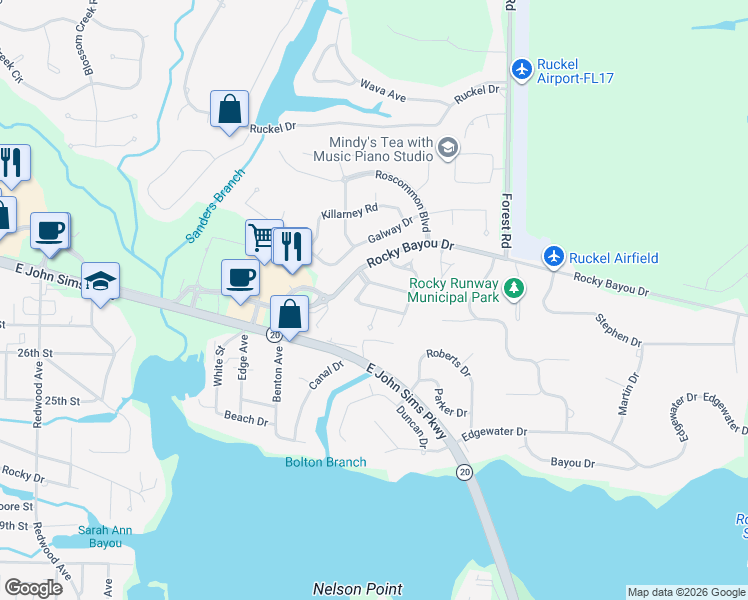 map of restaurants, bars, coffee shops, grocery stores, and more near 216 Yellow Pine Court in Niceville