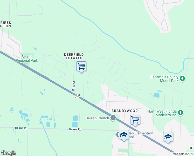 map of restaurants, bars, coffee shops, grocery stores, and more near 7590 Mobile Highway in Pensacola