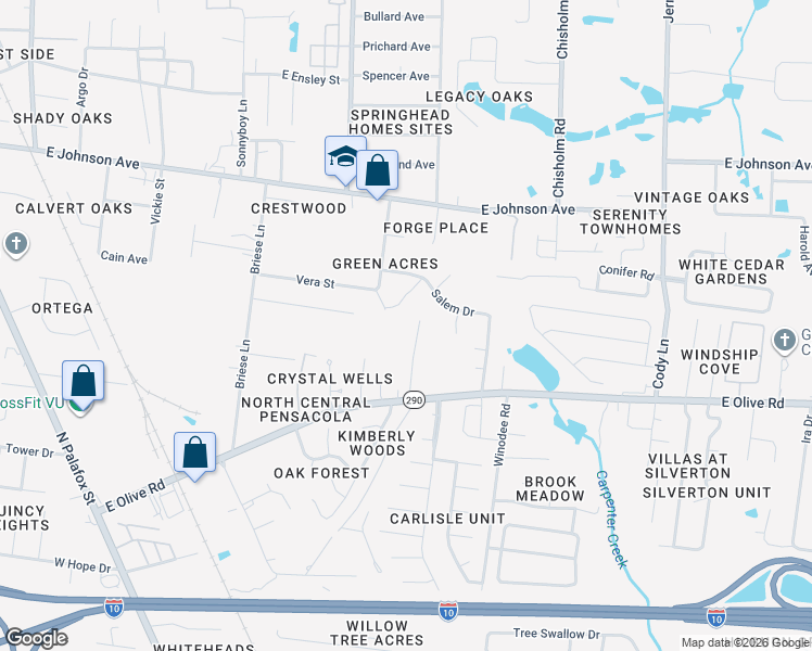 map of restaurants, bars, coffee shops, grocery stores, and more near 426 East Olive Road in Pensacola