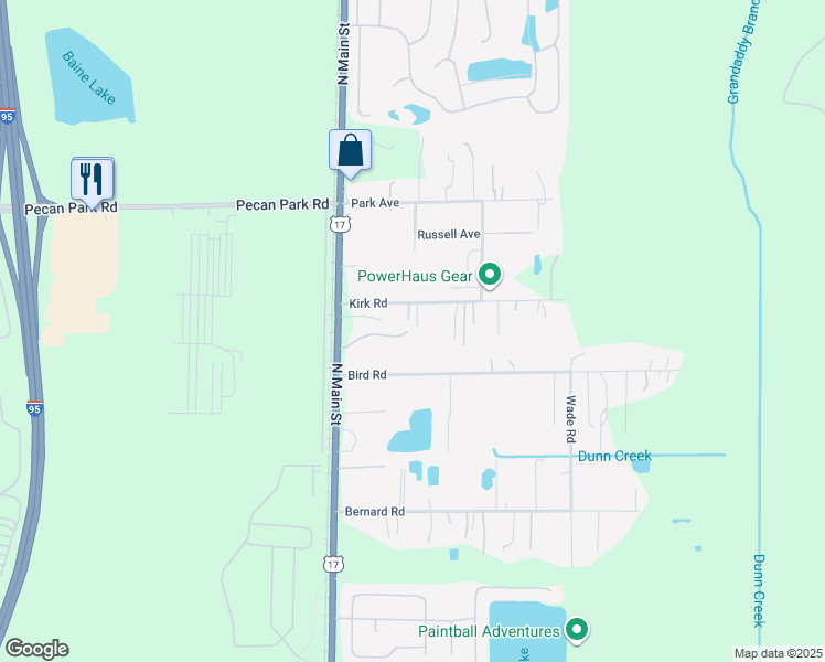 map of restaurants, bars, coffee shops, grocery stores, and more near 122 Kirk Road in Jacksonville